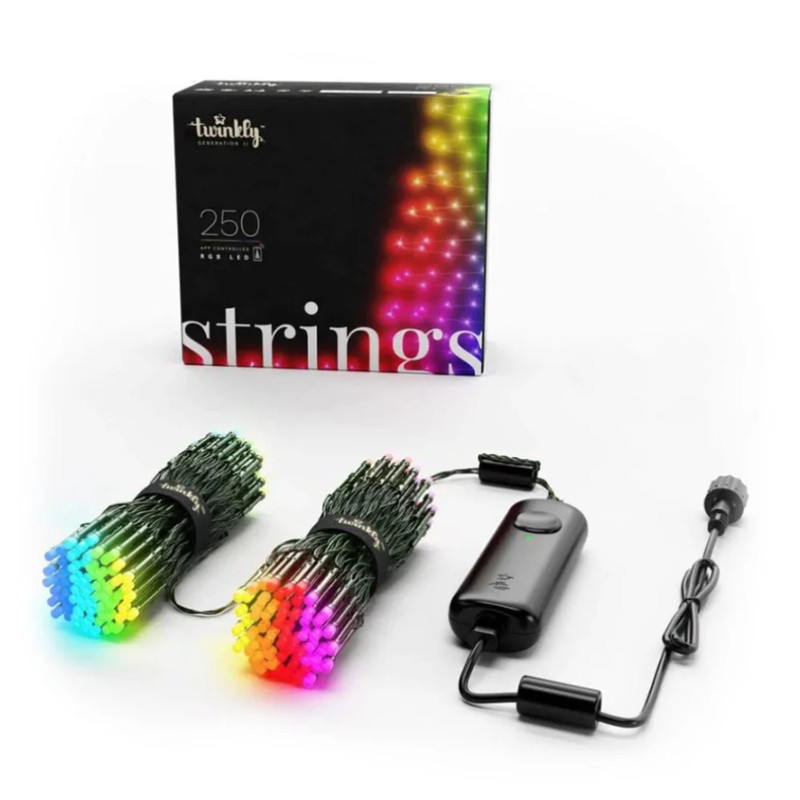 Twinkly 250L 5mm App Controlled RGBW Light String - Black & Green- إضاءة